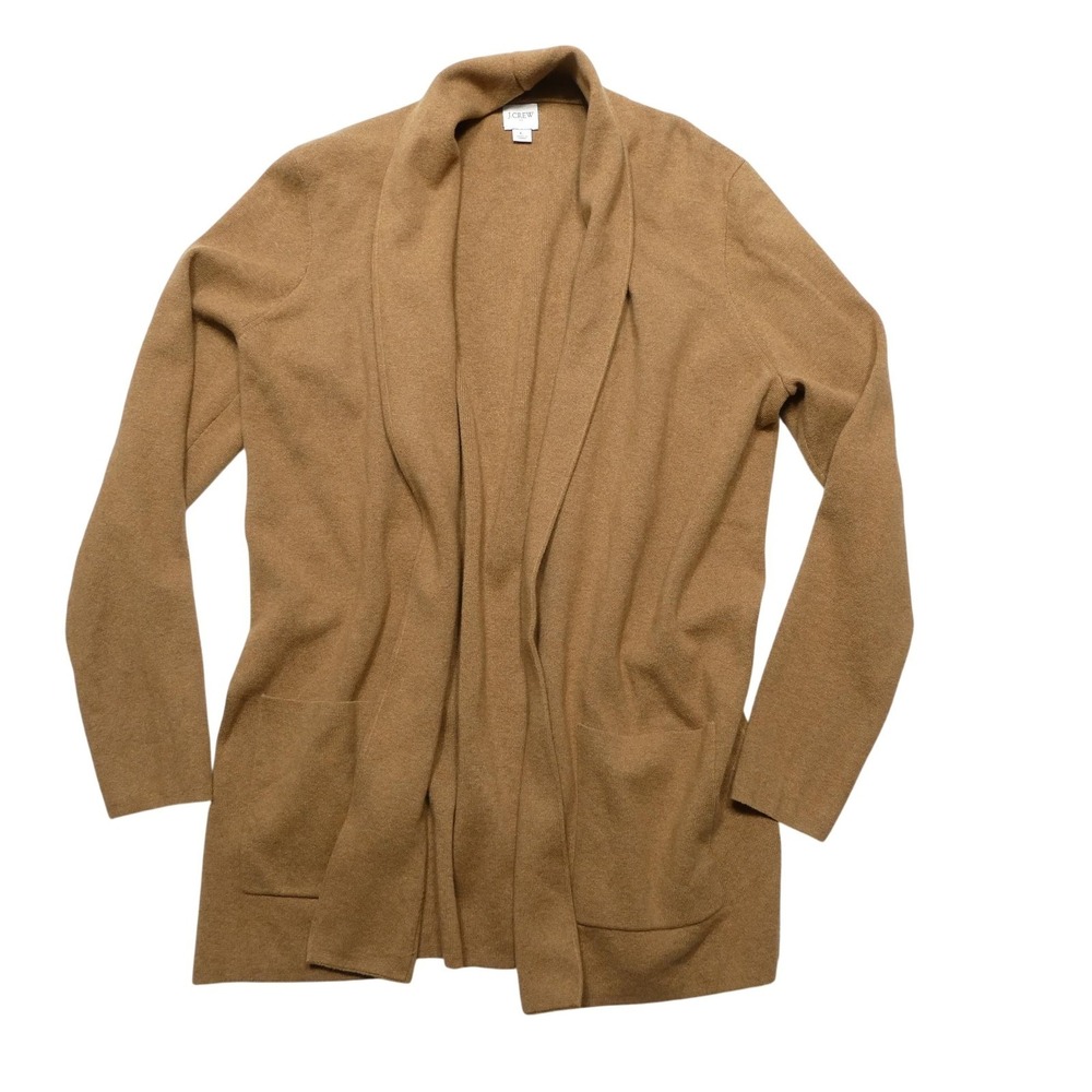 J.Crew Sweater Cardigan Womens L Brown 100% Cotton Open Front Pockets Knit